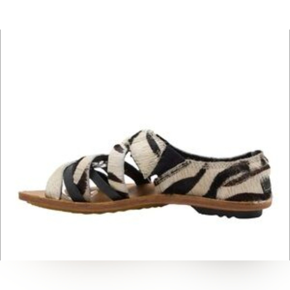 Sorel Ella II Sandals Black White Animal Print Criss Cross Gladiator Sandal 7.5